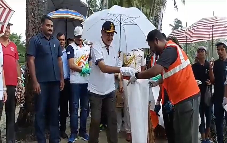 Lt Governor Admiral D K Joshi (Retd) leads cleanliness drive 'Shramdaan for Swachhta' at Carbyn's Cove beach in Port Blair