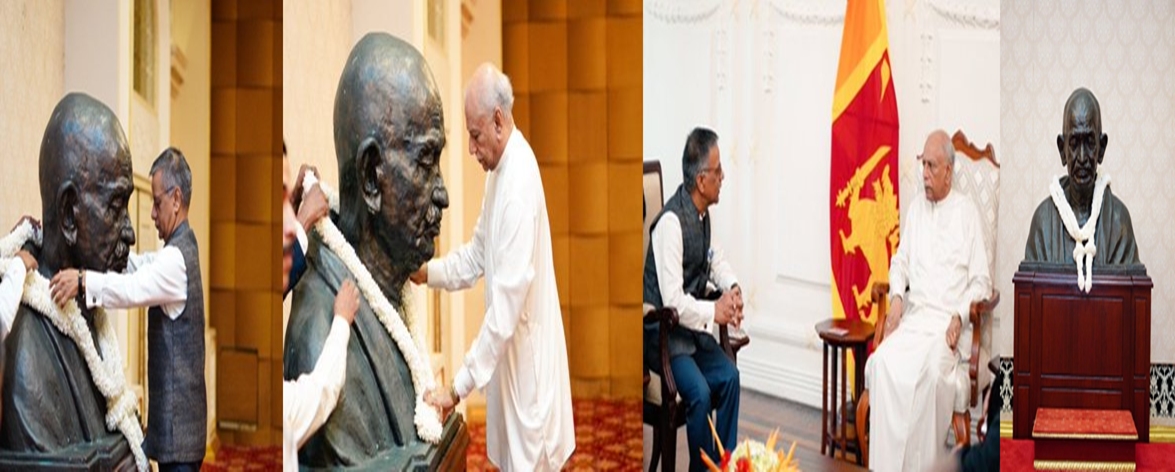 Sri Lanka PM, Indian High Commissioner pay respects to Mahatma Gandhi at Temple Trees in Colombo