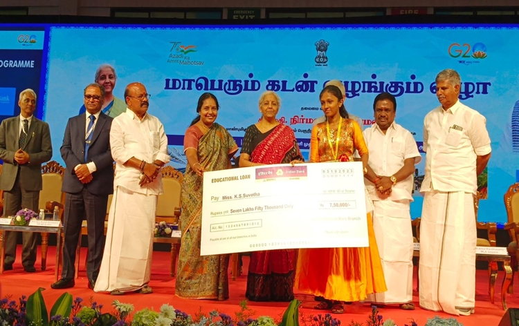 Finance Minister Nirmala Sitharaman distributes loans under Prime Minister's Loan Schemes in Coimbatore, Tamil Nadu