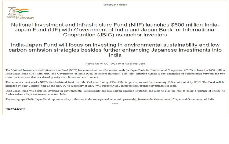 NIIF and JBIC launch 600 million India-Japan Fund to facilitate collaboration and investment in field of climate and environment