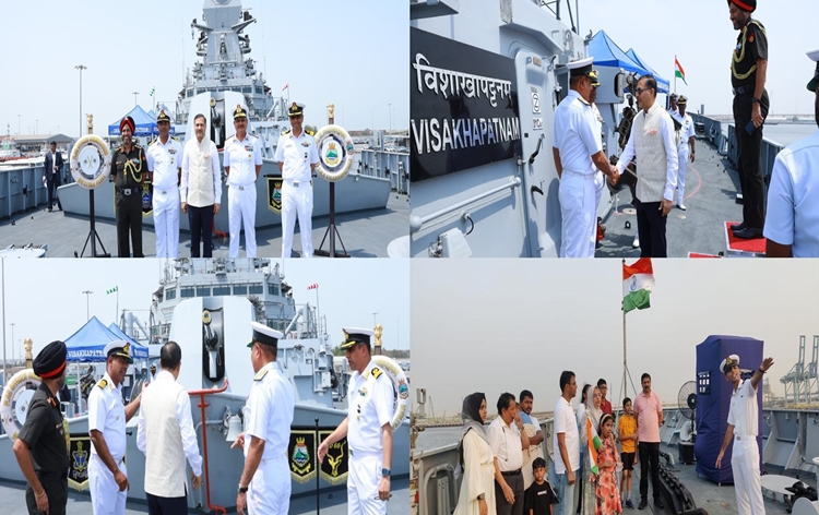 Indian Naval Ship INS Visakhapatnam docks at Al-Shuwaikh Port as part of three-day stay in Kuwait