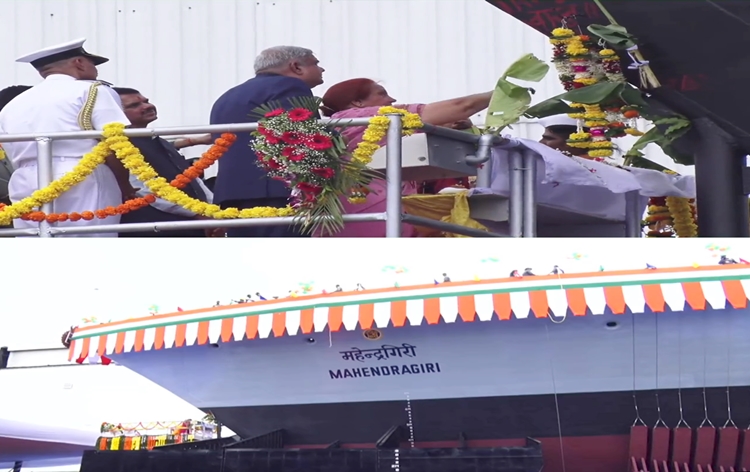 India's naval warship Mahendragiri launches in Mumbai