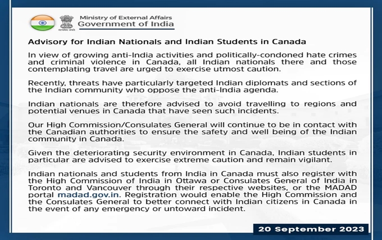 Govt issues travel advisory for Indian nationals and students to exercise caution against hate crimes in Canada