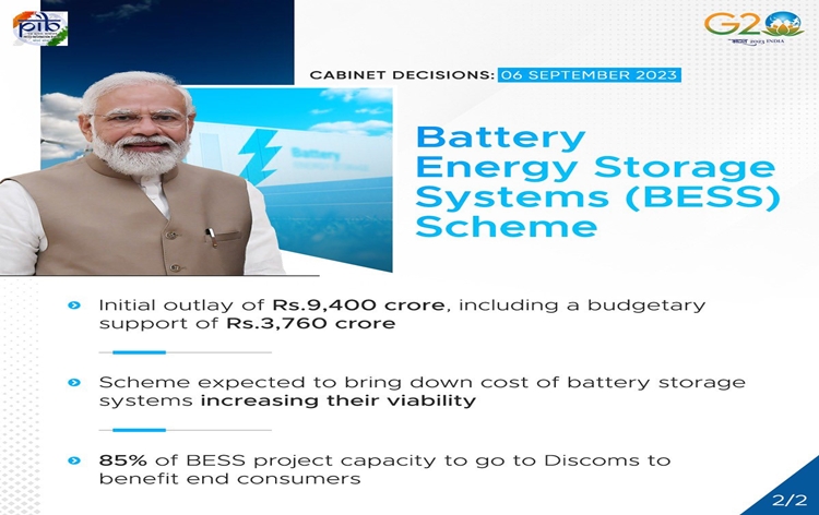 Government approves scheme for Viability Gap Funding for development of Battery Energy Storage Systems with an initial outlay of about Rs. 9,400 crore