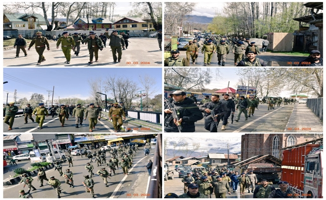 Police along with CAPF carry out Flag Marches in various districts of Kashmir Valley in view of Parliamentary Elections-2024