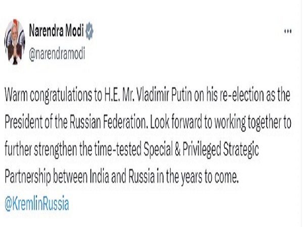 प्रधानमंत्री नरेंद्र मोदी ने व्लादिमीर पुतिन को रूस का फिर से राष्ट्रपति चुने जाने पर बधाई दी