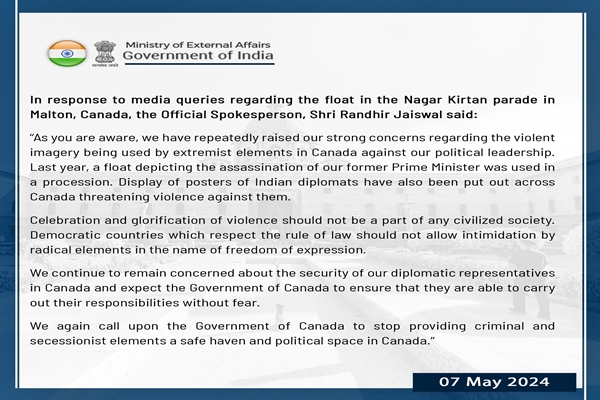 India once again calls upon Canada to stop providing safe haven and political space to criminal and secessionist elements