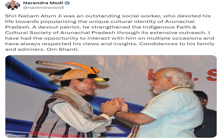 PM Modi expresses condolences on death of social worker Nabam Atum