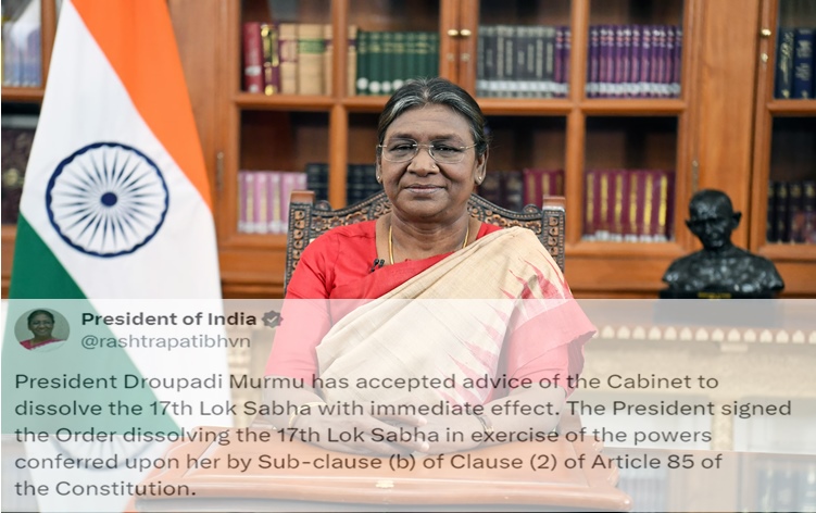 President Droupadi Murmu dissloves 17th Lok Sabha; asks PM and Union Council of Ministers to continue in office till new govt is formed
