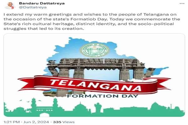 Haryana Governor greets people on occasion of Telangana Foundation Day