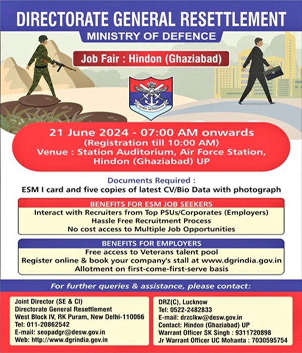 Defence Ministry to organize Ex-Servicemen Job Fair at Air Force Station Hindon  