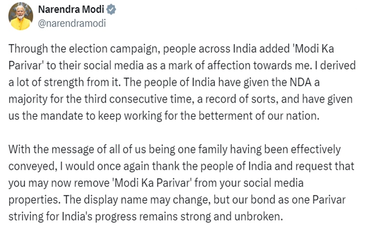 PM Modi asks people to remove ‘Modi Ka Parivar’ tag from social media handles