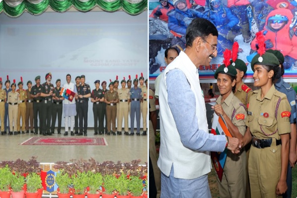 Raksha Rajya Mantri Sanjay Seth flags in triumphant expedition team of NCC Girl and Boy cadets to Mount Kang Yatse-II