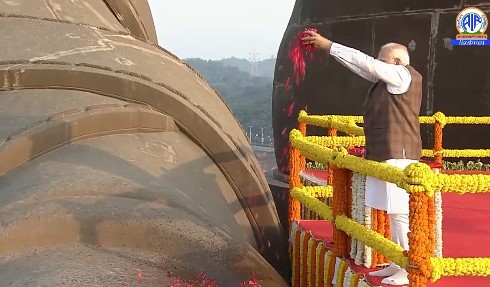 PM Modi offers floral tribute at Statue of Unity in Ekta Nagar in Kevadia, Gujarat