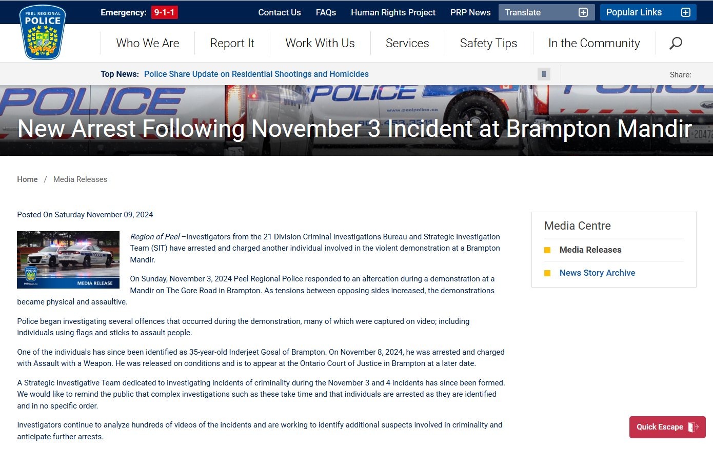 Canadian police arrest another person in connection with violent altercation at Hindu temple in Brampton 