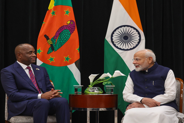 PM Modi meets Dominican counterpart Roosevelt Skerrit on sidelines of 2nd India-CARICOM Summit in Guyana