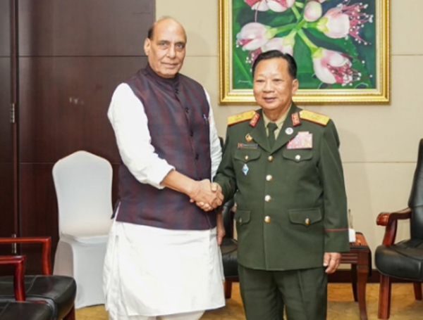 Defence Minister Rajnath Singh holds bilateral meeting with his Chinese counterpart Dong Jun in Laos