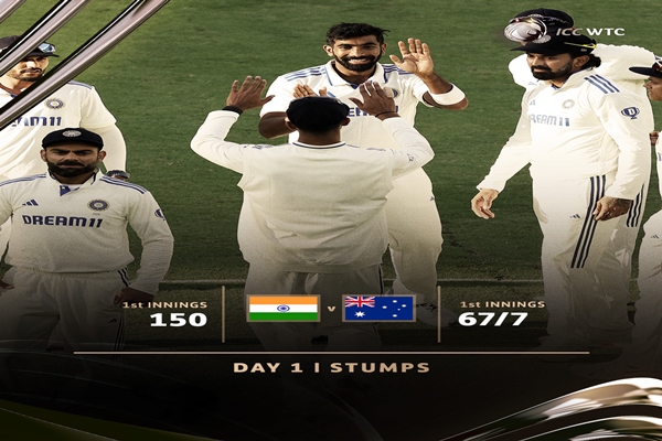 IND Vs AUS: Australia 67/7 in first innings at stumps on Day 1