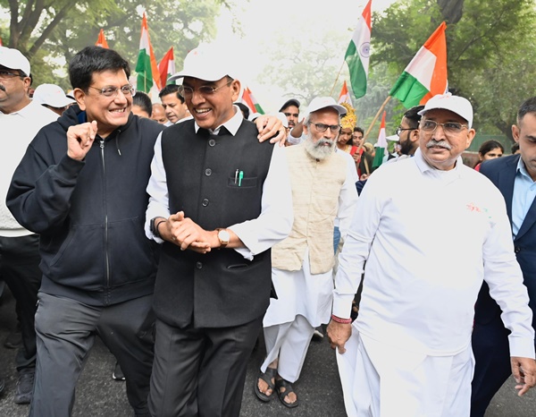 Union Minister Mansukh Mandaviya participates in Hamara Samvidhan Hamara Swabhiman Padyatra