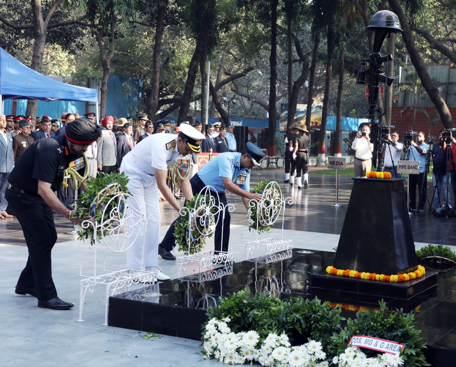 Homage paid to fallen warriors at Shaheed Smarak at Colaba Military Station, Mumbai