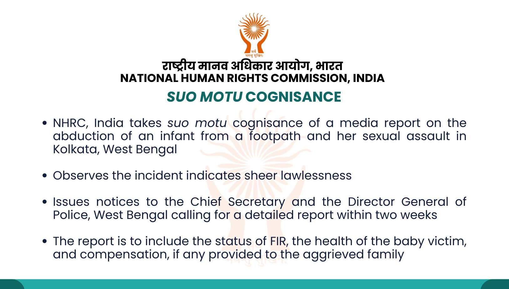 NHRC Takes Suo Motu Cognizance of Infant Abduction & Assault Case in Kolkata