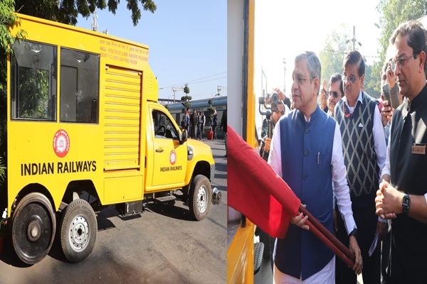 Railways Minister Ashwini Vaishnaw inspects newly built road-cum-rail vehicle