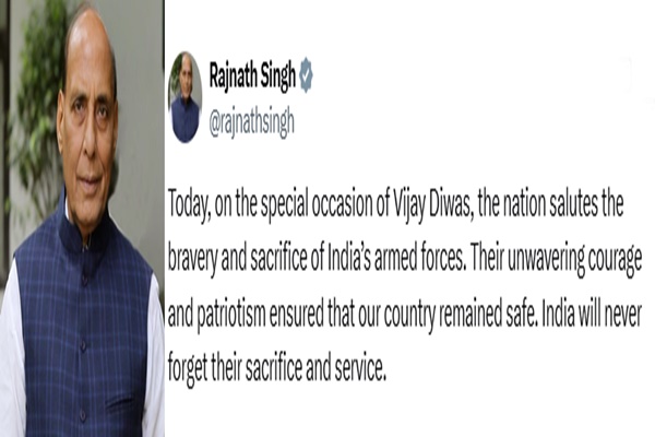 Defence Minister Rajnath Singh salutes bravery & sacrifice of armed forces on Vijay Diwas