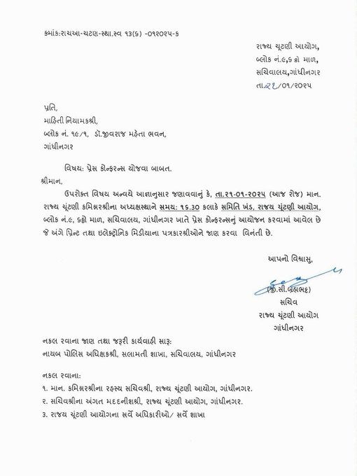 રાજ્ય ચૂંટણી પંચ આજે સ્થાનિક સ્વરાજ્યની ચૂંટણીની જાહેરાત કરશે