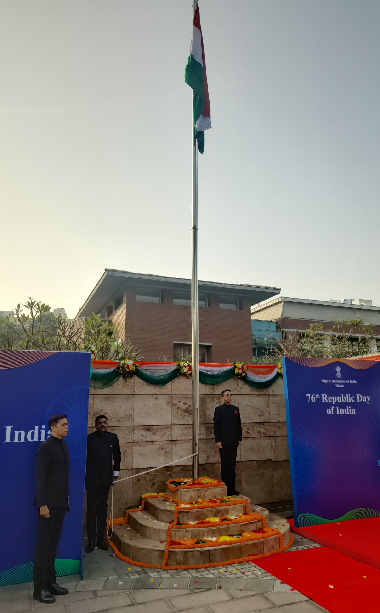 76th Republic Day: Indian High Commissioner to Bangladesh Pranay Verma unfurls the national flag in Dhaka