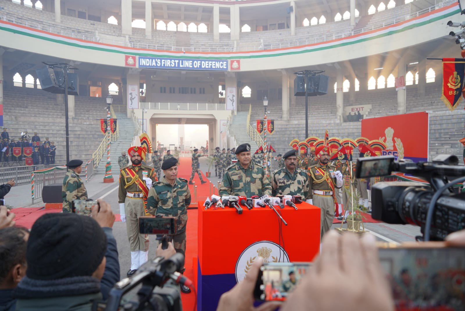 BSF unfurls National Flag at historic Joint Check Post at Attari border    