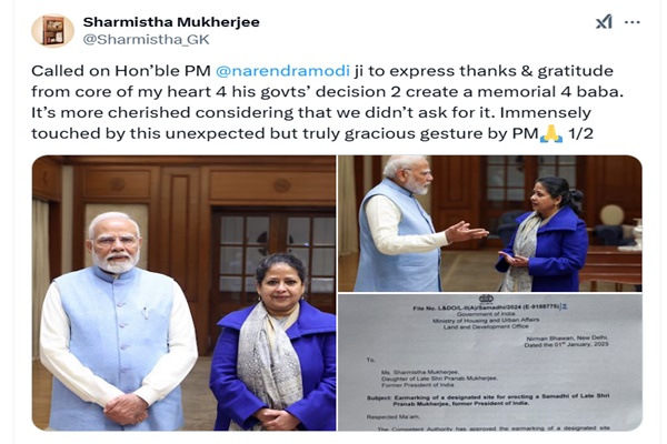 Govt approves memorial for former President Pranab Mukherjee, daughter thanks PM Modi