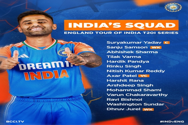 BCCI announces 15-member squad for T20I series against England