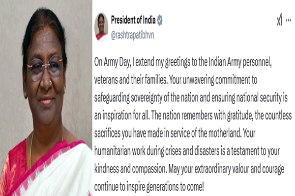 77th Army Day: President Murmu hails Indian Army’s humanitarian work during crisis, disasters