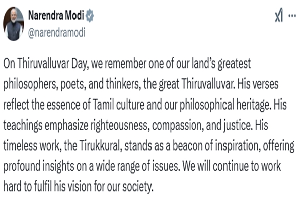 PM Modi pays tribute to Tamil poet Thiruvalluvar