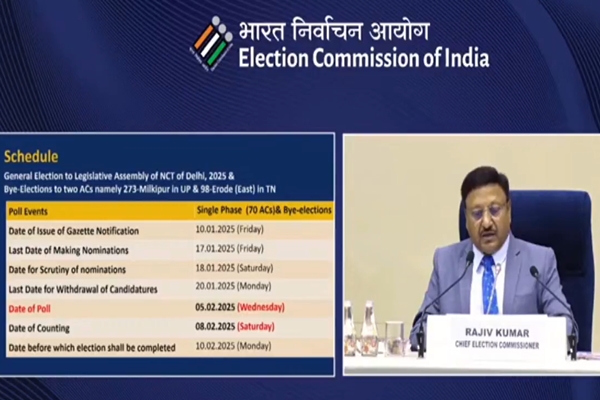 Delhi Assembly elections to be held in single phase on 5th of February; Counting of votes on 8th