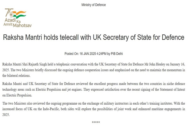 Def Min Rajnath Singh discusses defence cooperation issues with his UK counterpart