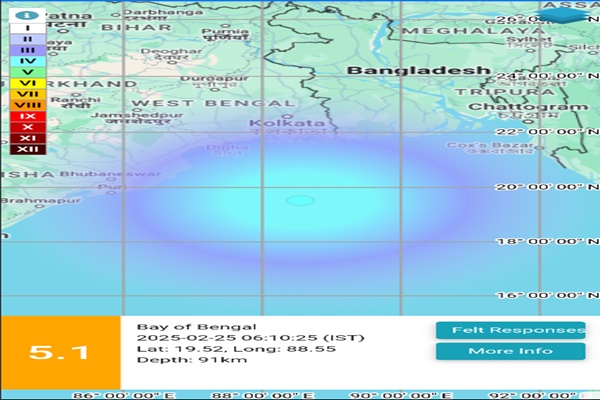 5.1-magnitude earthquake strikes Bay of Bengal