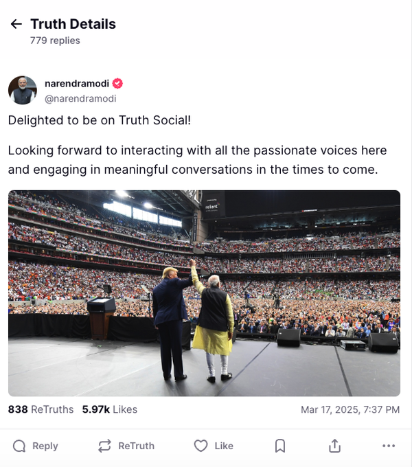 PM Modi Joins Truth Social, Thanks US President Trump for Sharing His Podcast