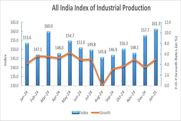 Industrial Production rises by 5 % in January 2025