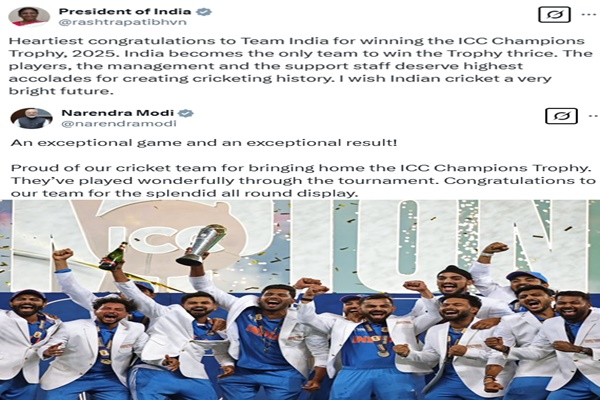 President Murmu, PM Modi congratulate Indian cricket team for clinching ICC Champions trophy