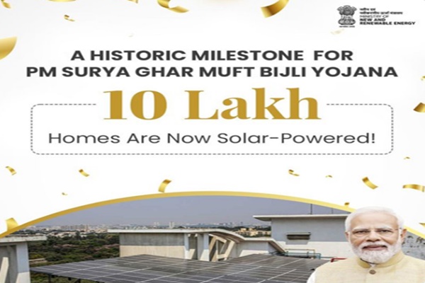 PM Surya Ghar Muft Bijli Yojana Achieves 10 Lakh Rooftop Solar Installations