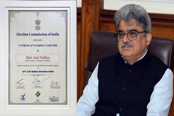 ECI honours J&K Chief Secretary for exemplary leadership in 18th Lok Sabha elections