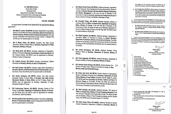 केंद्र ने विभिन्‍न मंत्रालयों और विभागों में सचिवों की नियुक्ति की