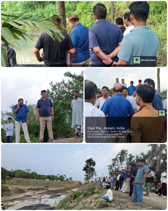 জলসম্পদ মন্ত্রী পীযুষ হাজৰিকাৰ ৰহাৰ ওচৰত কলং নদীৰ নিৰ্মীয়মান মথাউৰি পৰিদৰ্শন