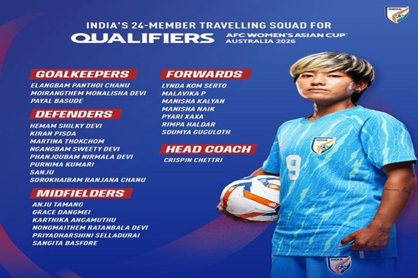 AFC મહિલા ઍશિયન કપ અને ઑસ્ટ્રેલિયા 2026 ક્વાલિફાયર માટે ભારતીય ફૂટબૉલ ટીમની જાહેરાત.