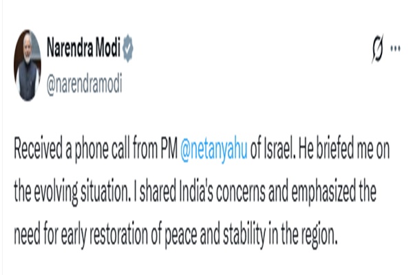 PM Modi briefed by Israel PM Netanyahu on West Asia situation