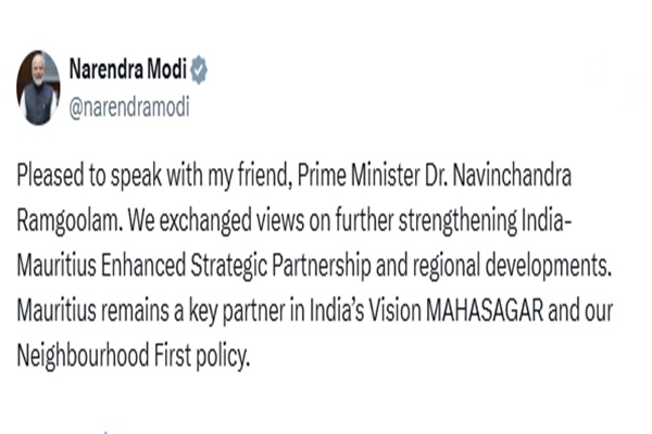 PM Modi speaks to Mauritian counterpart Navinchandra Ramgoolam, invites him to India