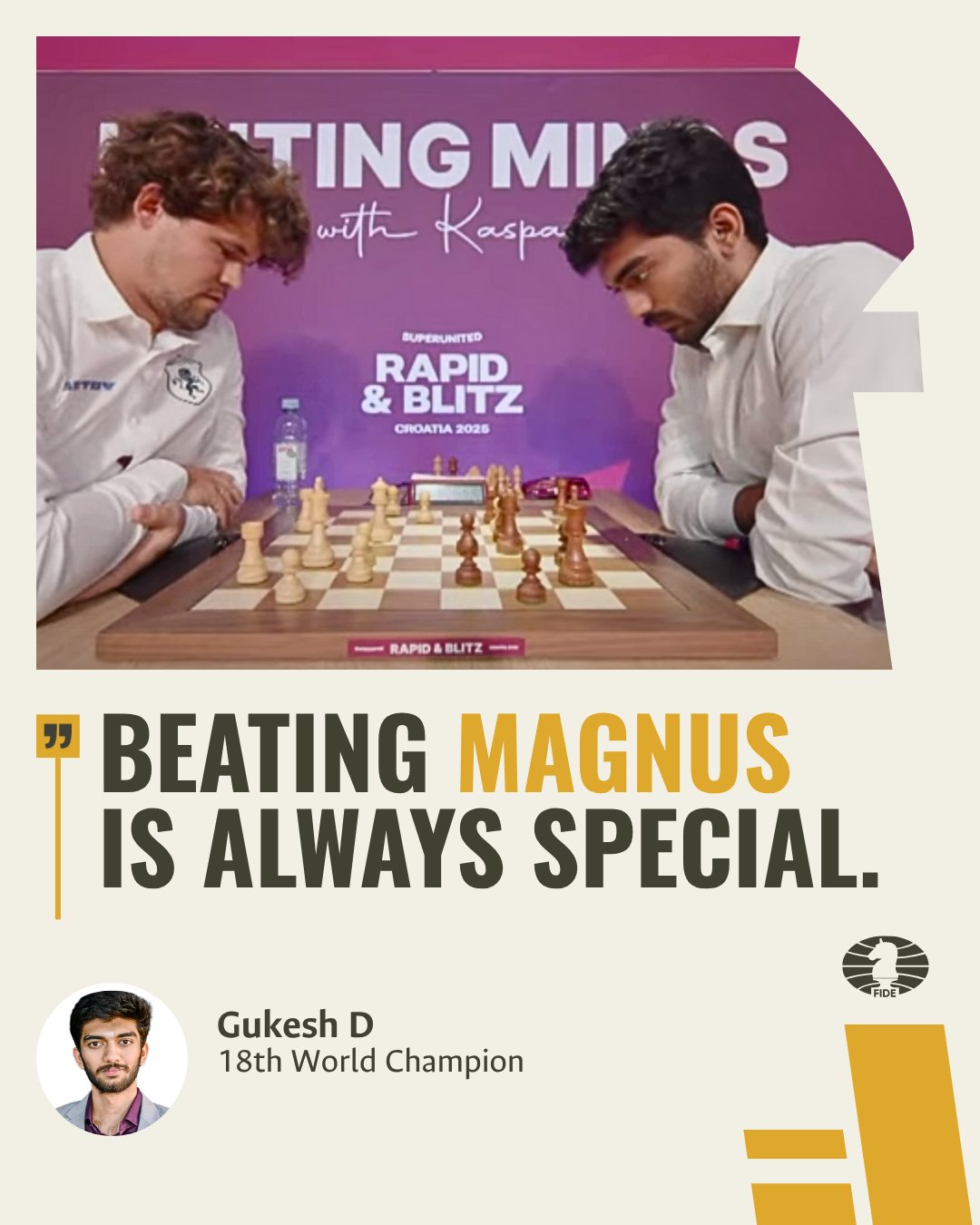 عالمی چیمپین گُکیش Dommaraju نے، کروئیشیا کے شہر Zagreb میں Grand Chess Tour 2025 میں، Rapid کا خطاب جیت لیا ہے۔