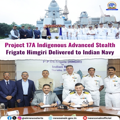 Third ship of Nilgiri delivered to Indian Navy in Kolkata