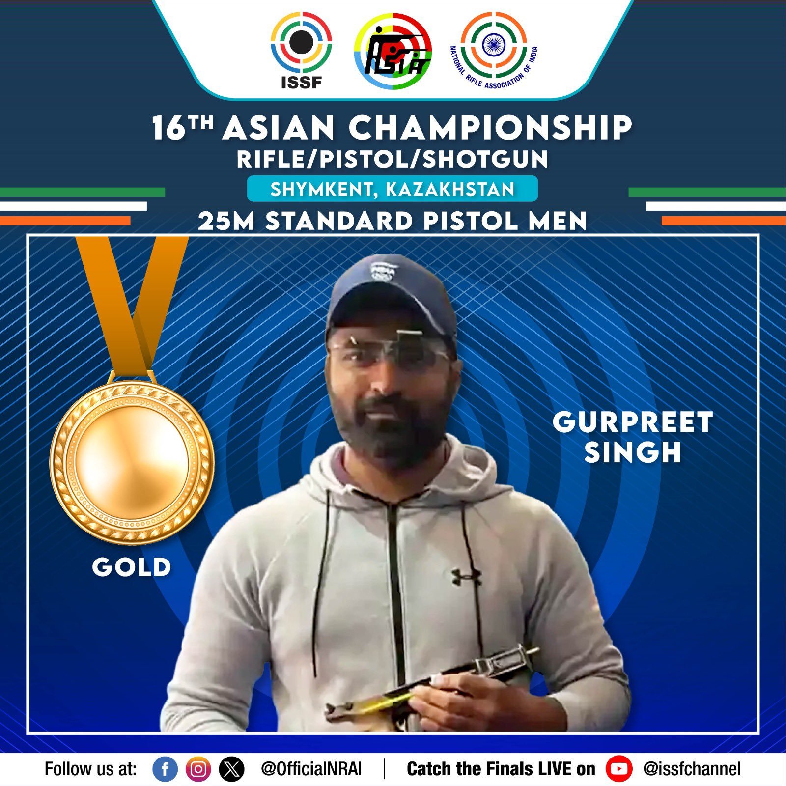 India clinches double gold in Men’s 25-meter Standard Pistol events at 16th Asian Championship